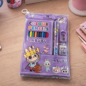 Labubu Kids Coloring Set – 12 Color Pencils w/ Sharpener & Zipper Pouch
